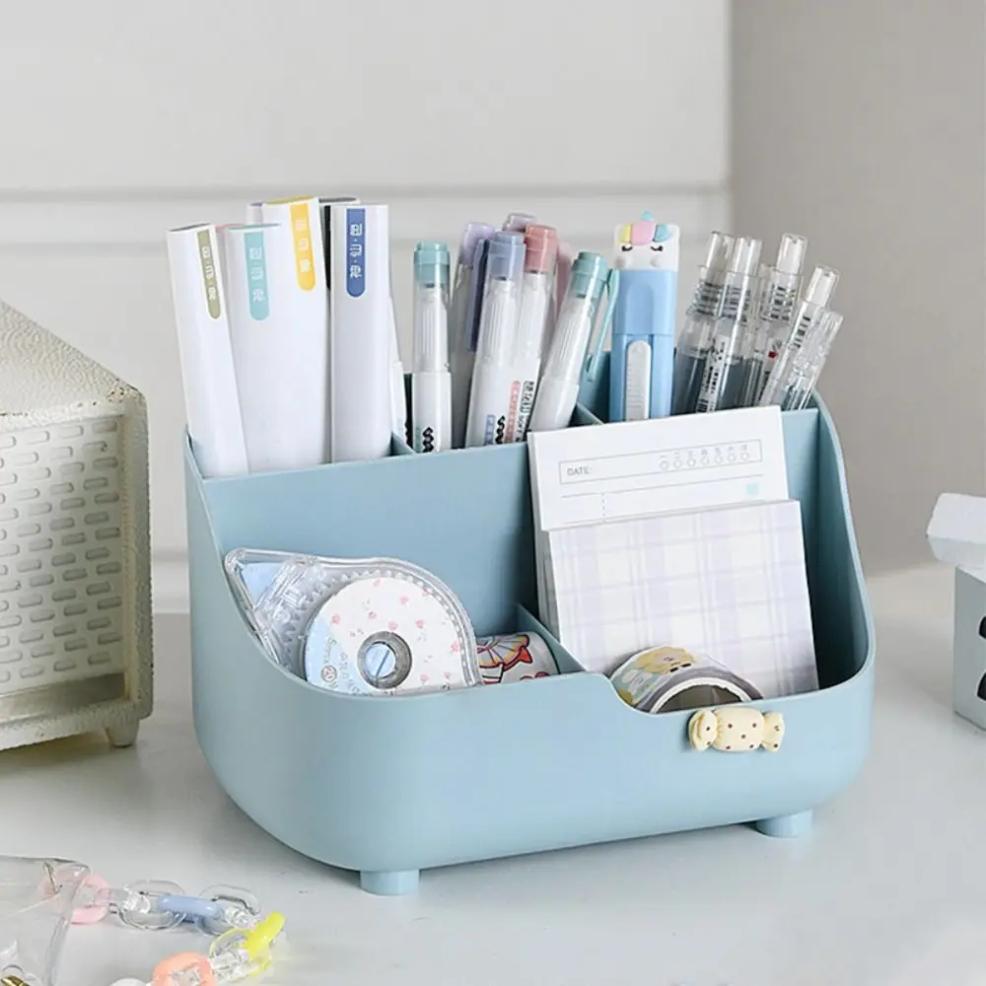 5-grid Large Capacity Pen Holder Multifunctional Makeup Brush Holder High Quality Plastic Desktop Organizer Storage Bucket