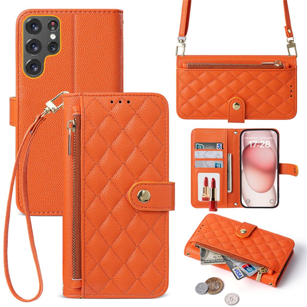 Crossbody Strap Leather Phone Case for Samsung Galaxy S25 FE S23 Ultra S24 Plus Flip Zipper Wallet Card Protect Cover Coque
