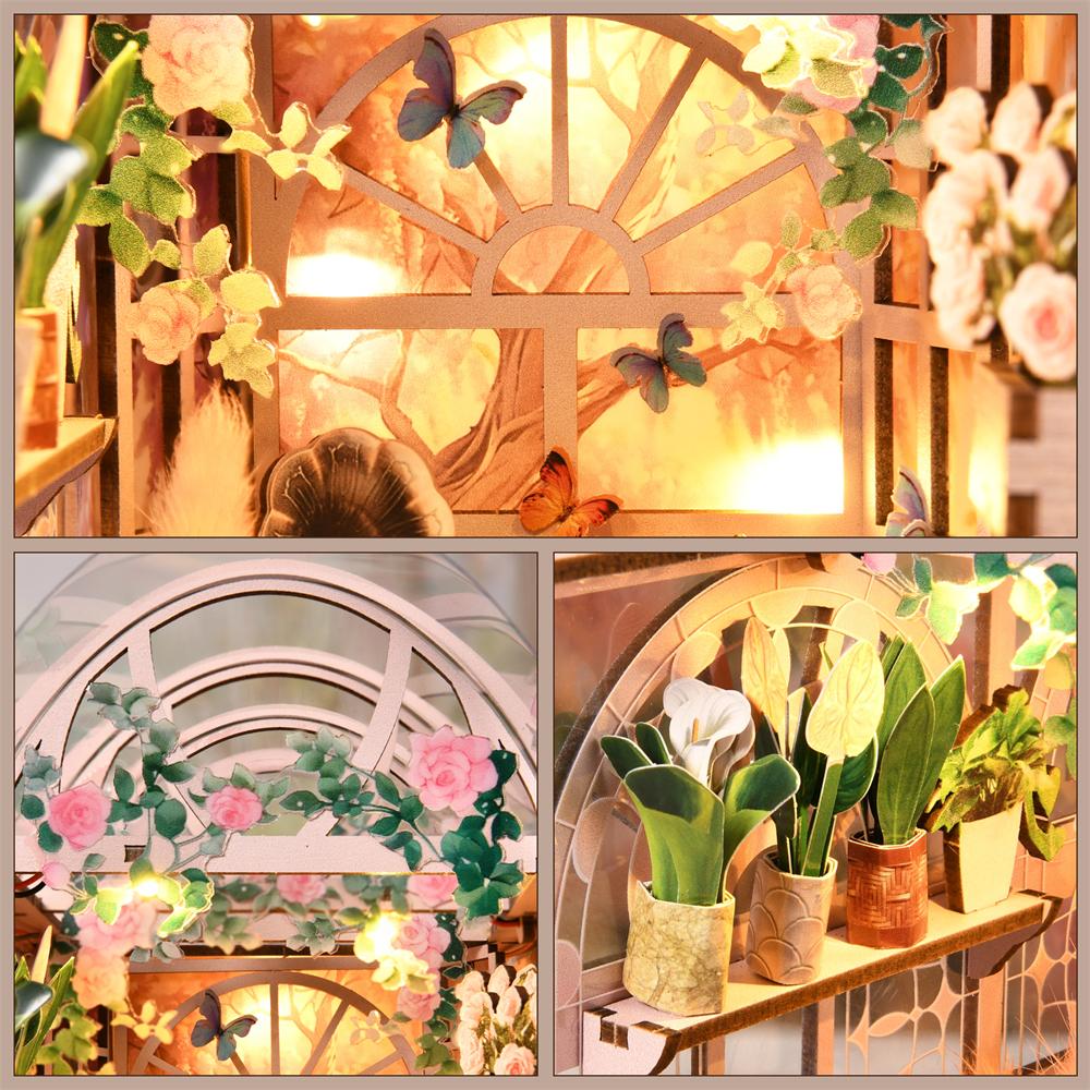 Garden Miniature House Book Nook Kit 3D Puzzle Wooden DIY Home Decoration For Bookshelf Insert Magic Book House Stand Bookshelf