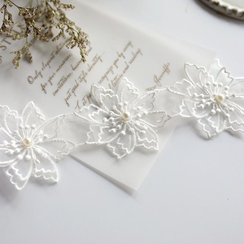 Exquisite Organza Embroidered Beaded Flowers Lace Patches DIY Girls Headwear Hat Shoes Clothes Skirts Applique Sewing Decoration