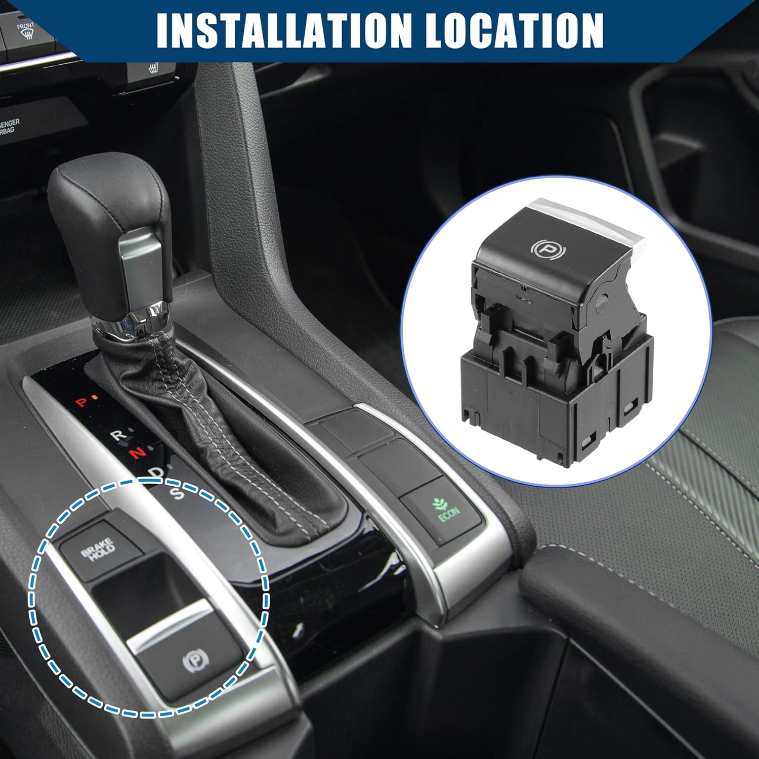 35355-TBA-A01 / Front/Electronic Auto Hand Brake Button Parking Switch for Honda Civic 2016-2018 / Handbrake Switch/Plastic / 1 Pcs/Black