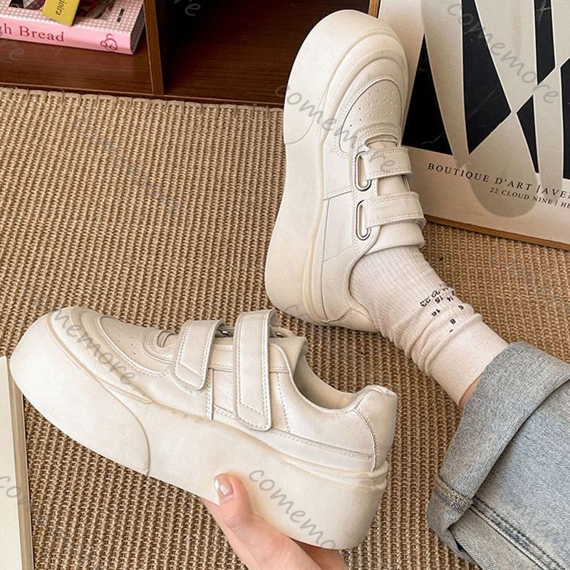 Fashion Comemore Women's Fashionable Round-Toe Thick-Sole White Sneakers Spring Autumn Height-Increasing Platform Board Shoes for Women