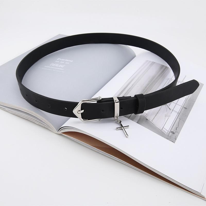Punk Cross Pendant Jean Pants Belt  Retro Men Woman Waist Strap Pu Leather Metal Pin Buckle Hip Hop Waistband