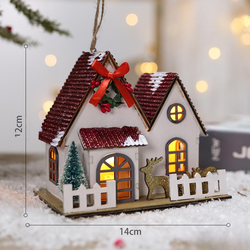 Feiertags-Tischschmuck Weihnachts-Atmosphärendekorationen Weihnachts-Holzhaus-Anhänger, die Licht aussenden können Kreatives Handwerk