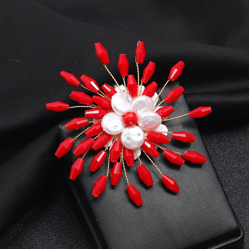 

2025 trendy corsage retro red crystal pearl snowflake brooch high-end temperament elegant pin accessories червоний