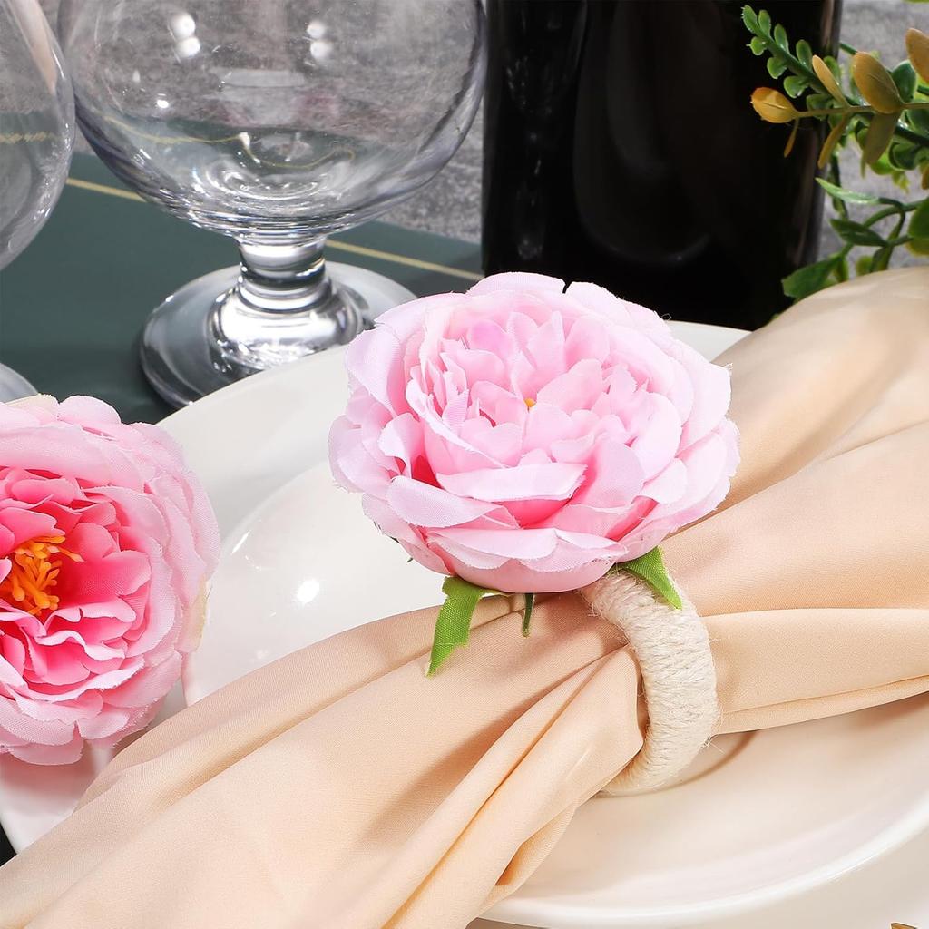 Garneck 12pcs Artificial Flower Napkin Rings Pink Rose Napkin Holder Handmade Floral Napkin Rings Wedding Napkin Holder Table Decoration for