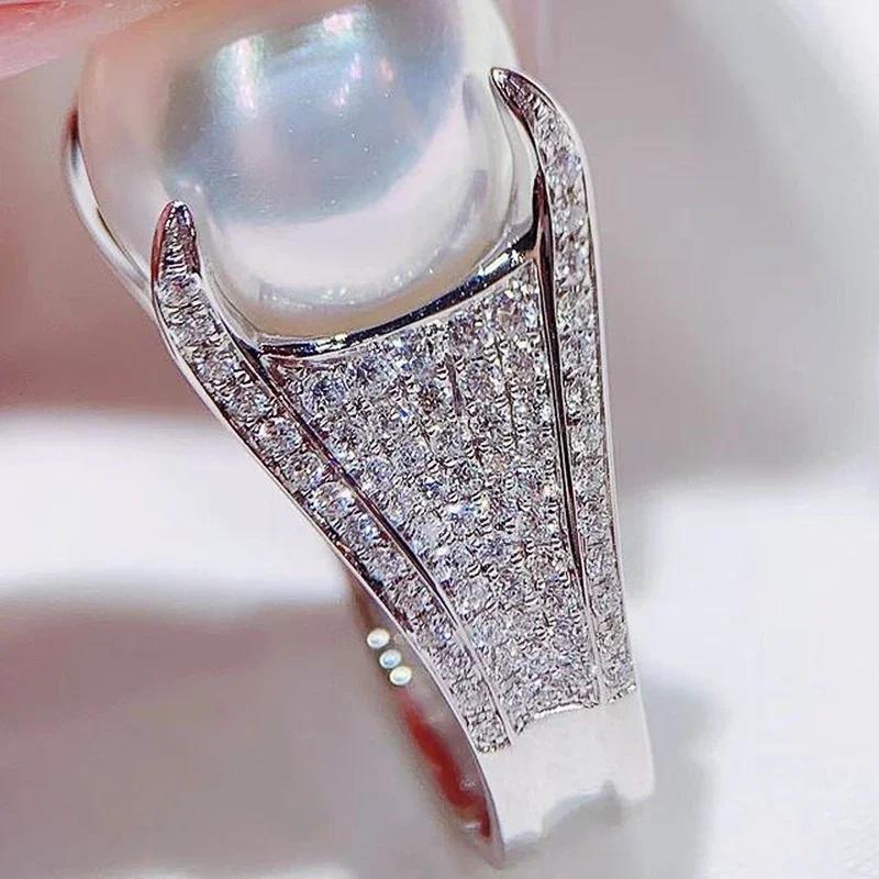 New Luxury Imitation Pearl Ring Female Dazzling Zirconia Accessories for Wedding Party Awesome Gift for Women Fashion Jewelry