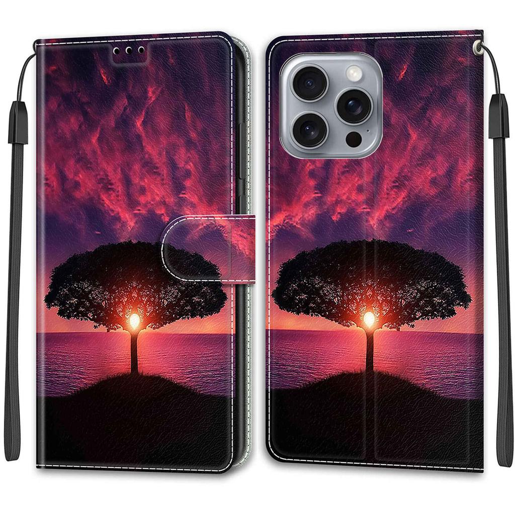 Luxury Painted Leather Case Wallet Book Style Protective Cover for Apple iPhone 16 15 14 13 12 11 Pro Max 16Pro 15Pro XR XS Max 7Plus 8Plus SE4