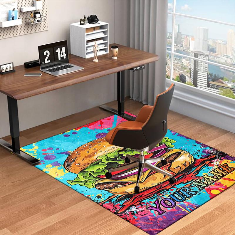 1PC Custom Name Colorful Burger Artwork Theme Floor Mat Ideal for Living Room, Game Rooms, Office, Bedroom, Floor Mat Playful Design