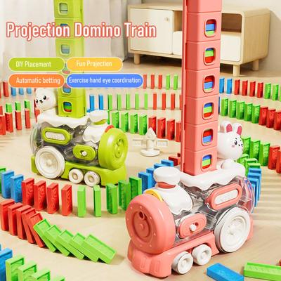 Kids Domino Train Toy Automatic Domino Thrower Sound Light Effect Toddler Building Blocks