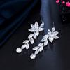 Ircons Glittering Flower Leaf Shaped Long Dangle Wedding Bridal CZ Earrings Silver Plated Elegant Pageant Jewelry CZ210