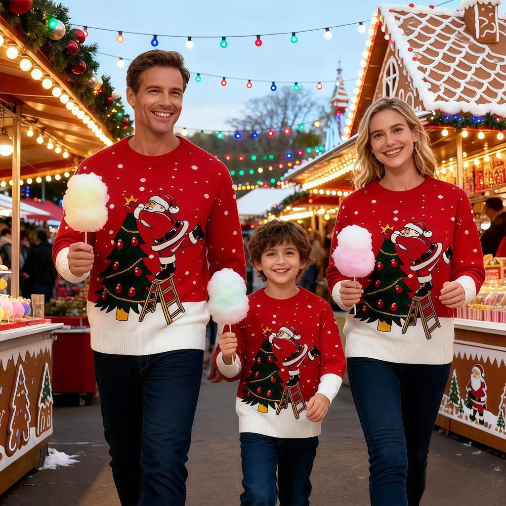 Christmas Family Pullover Sweater - Parent-Child Tree Jacquard Knit