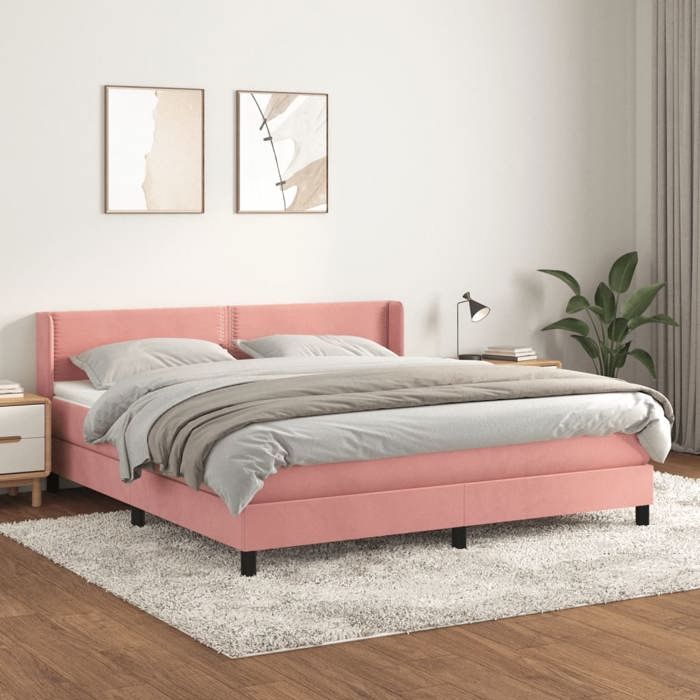 3130912 vidaXL Divan Bed with Mattress Pink 160x200 Cm Velvet