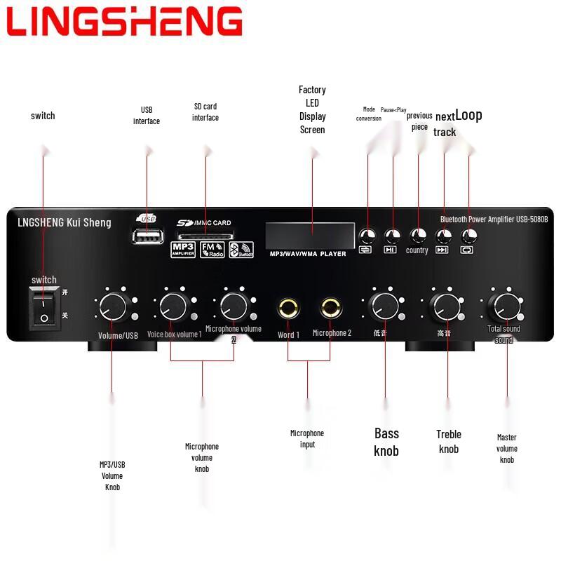 Lingsheng Bluetooth Vysoce výkonný Profesionální vysílací zesilovač CN zástrčka (adaptér součástí dodávky)