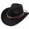 Wide Brim Western Cowboy Hat Ox Head Decorative Studded Leather Cap Tibetan Style Top Hat Party