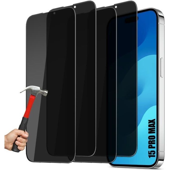 Film de protection verre trempé anti-espion pour iPhone 15 Pro Max - BOOLING - Lot de 4
