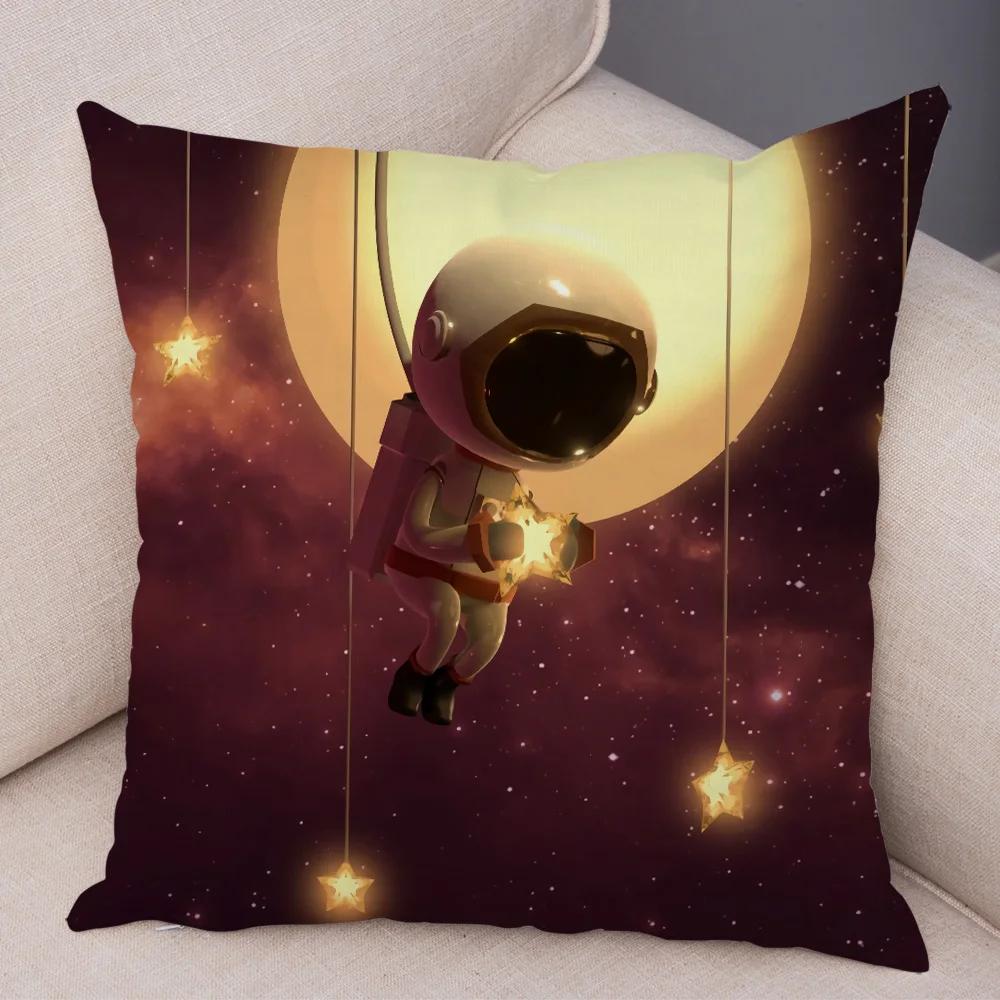 

Мультяшные космонавты Наволочка Мягкий плюш Декор Космическое небо Наволочка для дивана Дома Машины Двусторонняя печать Наволочка Детская комната 40x40cm16x16Inch