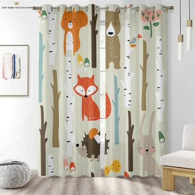 Cartoon Animal Forest Print Curtains For Children's Room Living Room Study Kitchen Decorative Curtains Easy To Wash And Care