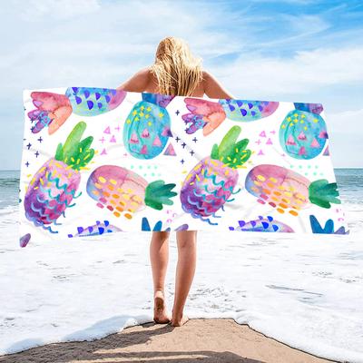 Watercolor Pineapple Series Printed Microfiber Double-sided Velvet Bath Towel Versatile Beach Towel