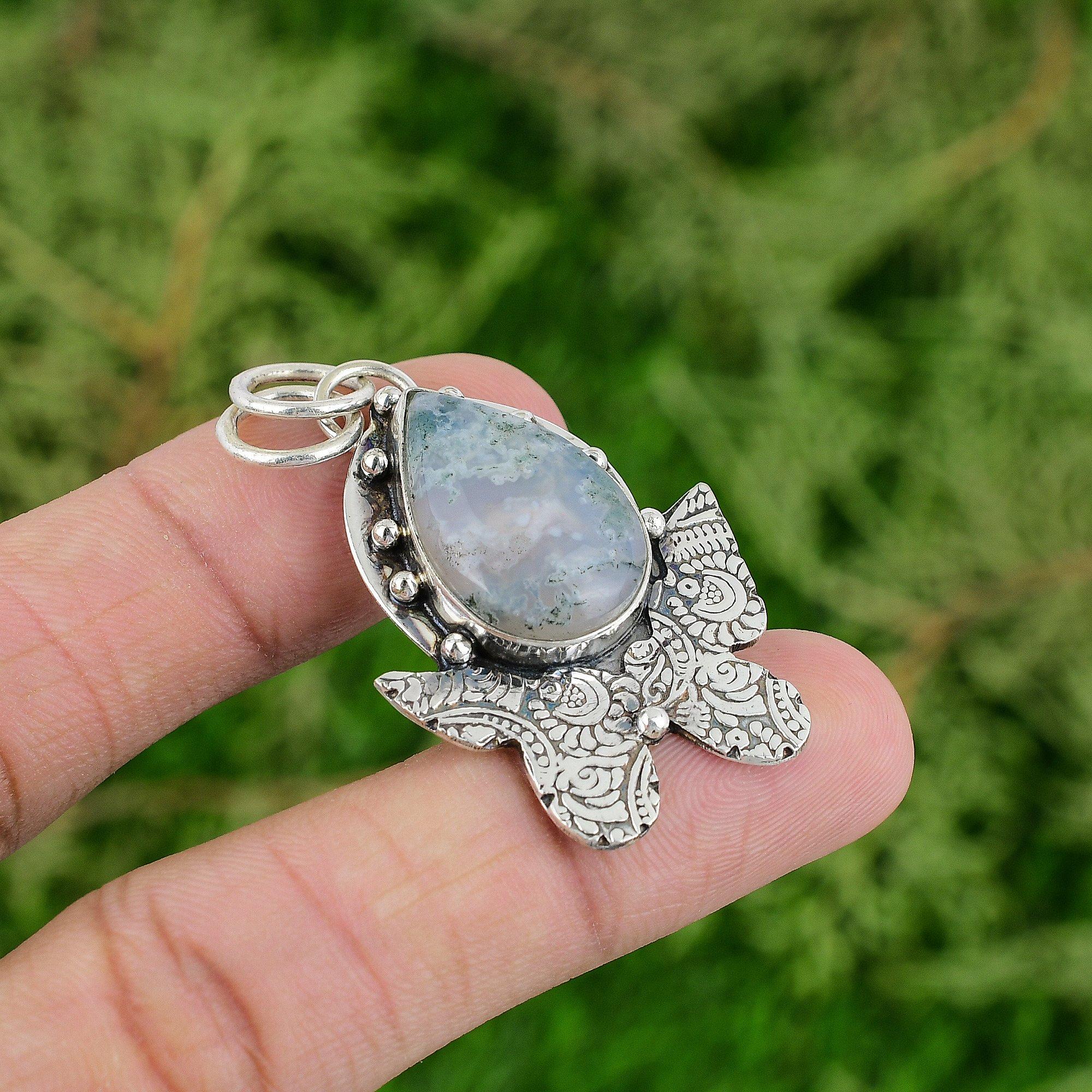 

Solar Moss Agate Gemstone Pendant Unique Jewelry 925 Sterling Silver Pendant Handmade Pendant Silver Jewelry For Gifts