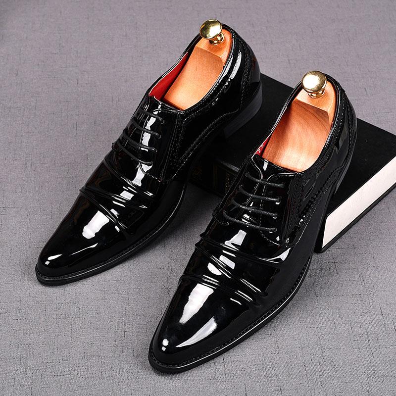 New Men's Charm Pointed Patent Leather Oxford Flats Casual Shoes Male Homecoming Wedding Dress Prom Zapatillas Hombre