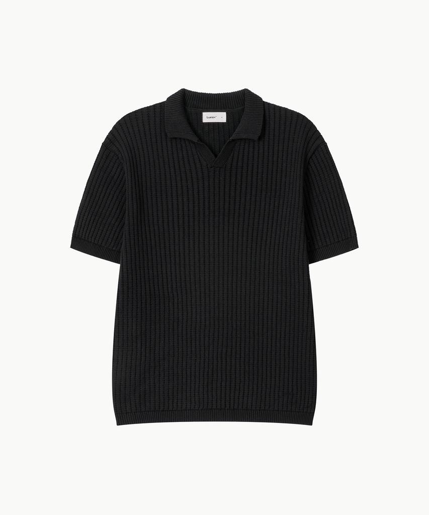 Leondi Johnny Collar Short Sleeve Knit - Black