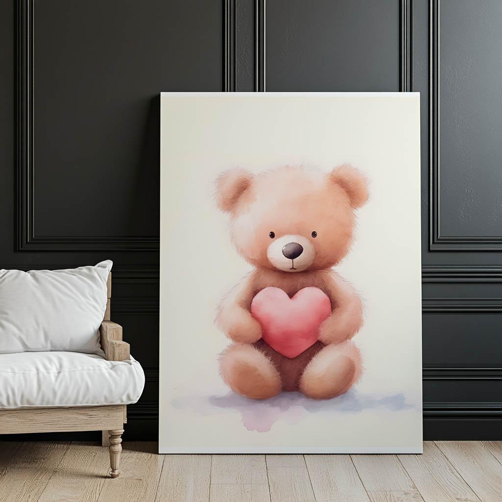 Teddy Bear With A Heart Full Of Love Teddy Bear With A Heart Full Of Love, 70X100 Cm, Dark Brown Wooden Frame, 230 Gsm Matte Paper
