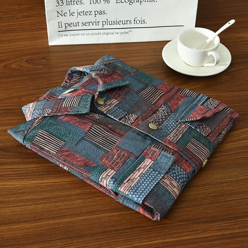 Retro Ethnic Style Shirt Jacket Men Loose Japanese Full-print Plaid Cardigan Long-sleeved Plaid Shirt Spring and Autumn