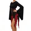 Halloween Pirate Medieval One-Shoulder Dress with Retro Metal Ring Belt and Bell Sleeves