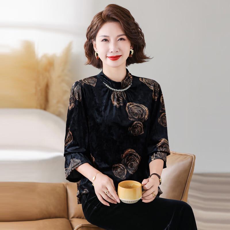 YUZHAOLIN 2026 Autumn New Chinese Style Velvet Mom's Long Sleeve Top