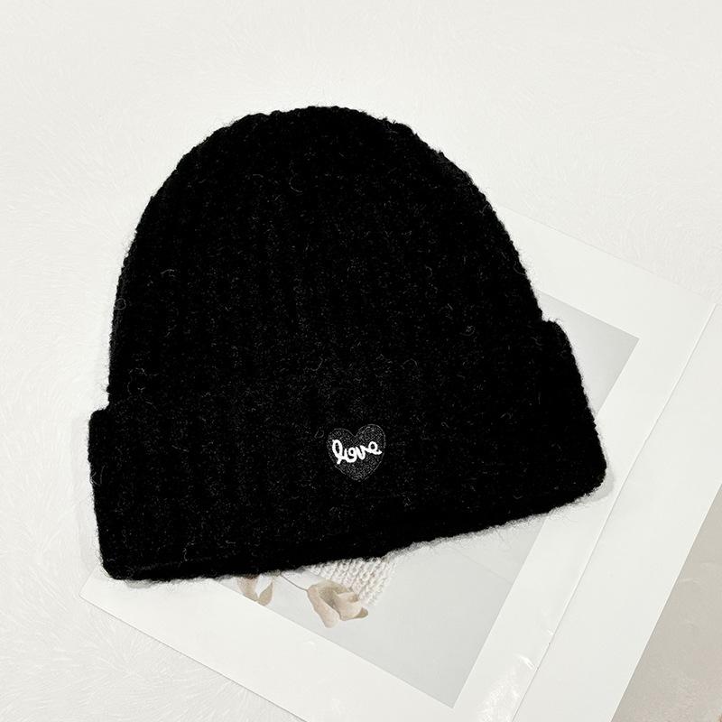 Sweet and Cool Love Embroidery Knitted Wool Hat Children's Autumn and Winter Cold Protection Hat Ear Protector Baotou Cold Hat Tide