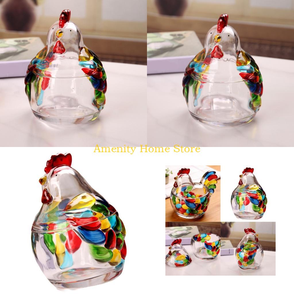 

F26C Crystal Glass Chicken Shape Candy Jar Candy Bowl with Lid,Dessert Plate Candy Dish Covered Decorative Snacks Bowl Gift CN
