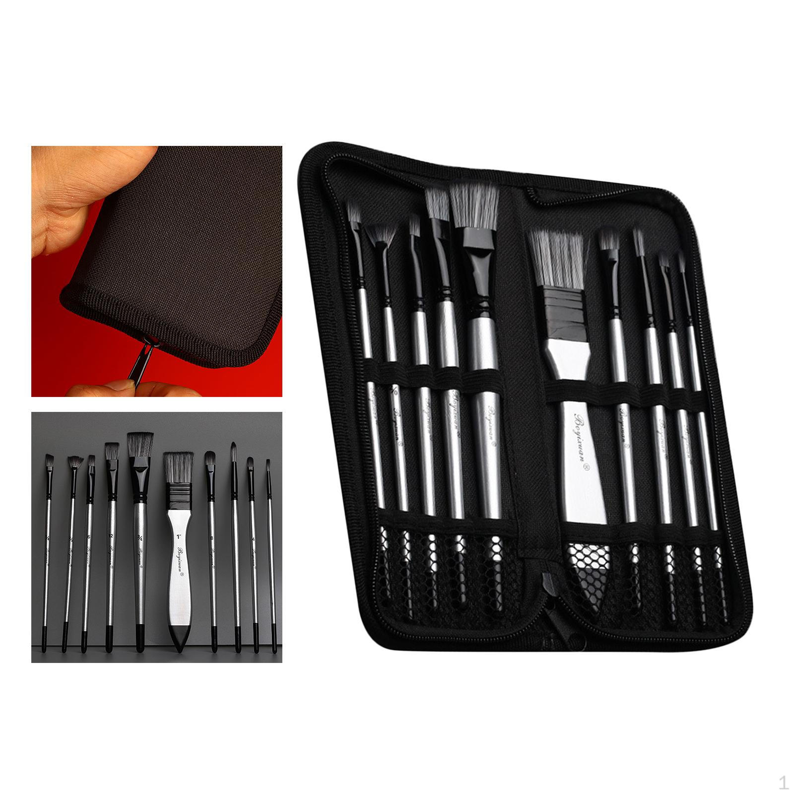 

10 PCS Artist Brushes with Carrying Case, Suitable , Acrylic, and Gouache ing, for Adults Kids Silver Handle