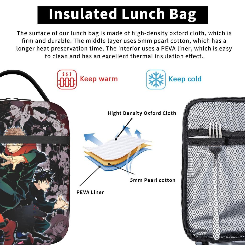 Gojo Satoru De Insulated Lunch Bags Cooler Bag Reusable,Meal Container Jujutsus Kaisens Anime Portable Tote Lunch Box