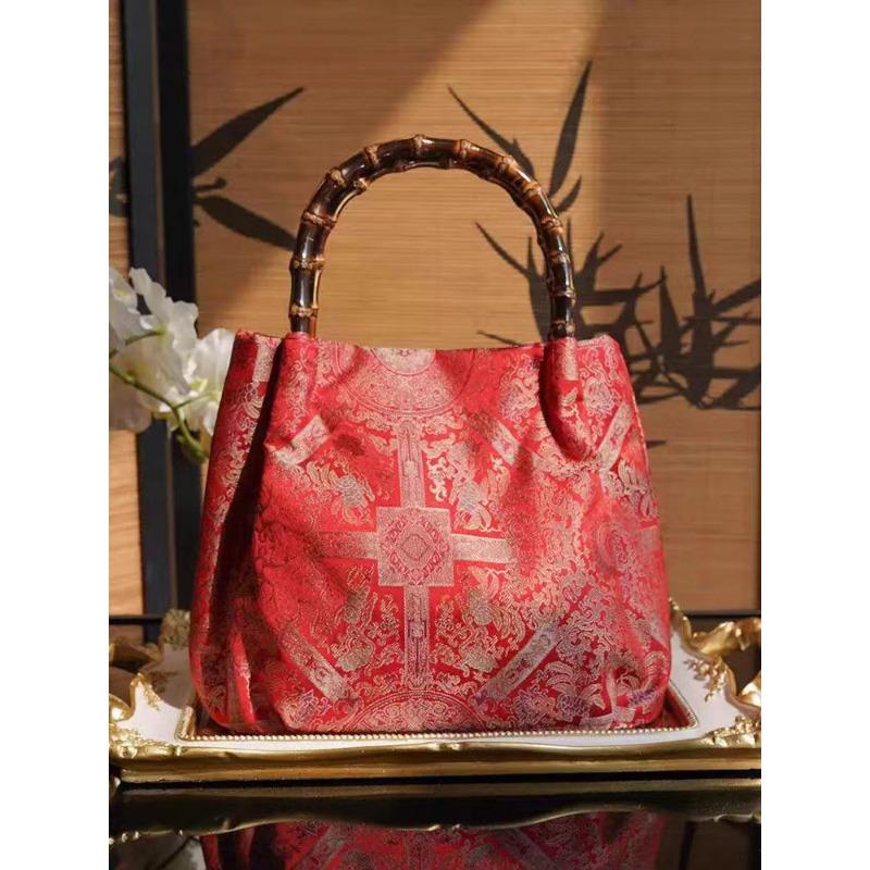 Spring New Silk Soft Silk Leisure and Versatile Chinese Style Handbag Bamboo Bag Storage Bag