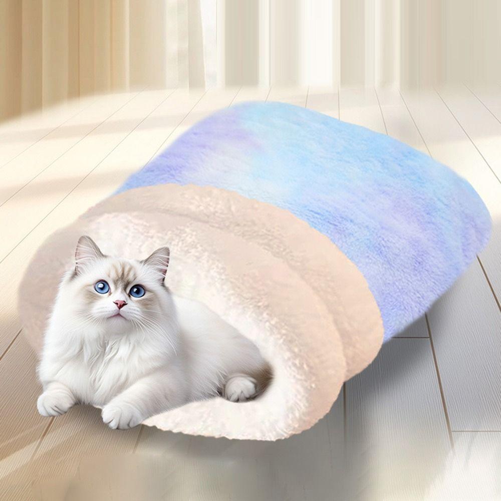 Pluszowe legowisko jaskinia dla kota w kolorze tie-dye, kołderka dla kociaka, urocze legowisko gniazdo dla kota, mata, artykuły dla zwierząt