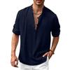 Men's Linen Henry Shirt Stand-up Collar Long-sleeved Casual Beach Shirt