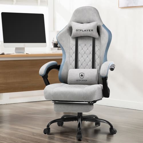 GTRACING Gaming Chair, Fabric Desk Chair with Ottoman, Ideal for Telework [Pocket Coils], Back Pain Relief, Sofa-Like Comfort, Non-Recycled Urethane,