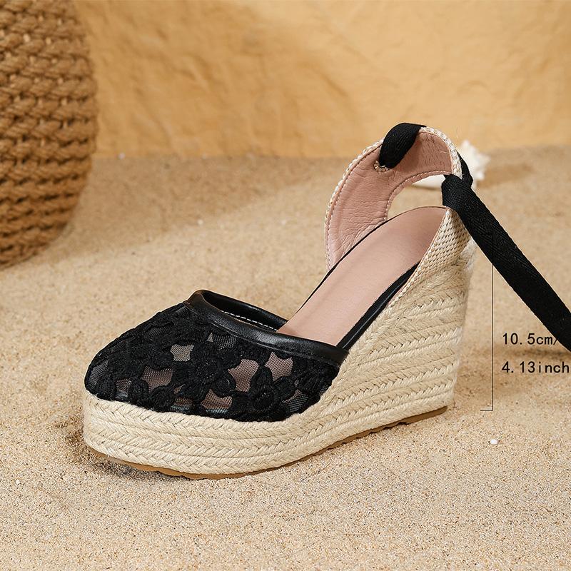 Espadrille Wedge Shoes Women Super High Heels 10.5cm Flowers Summer Platform Party Shoes Comfortable Ladies Wedge Sandals Big Size 42