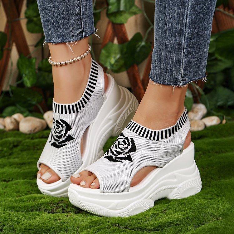 Plattform-Keilsandalen für Damen in Übergröße, atmungsaktives Geflecht, Fischmaul, elastisches Fußbett, leichte und bequeme Sandalen