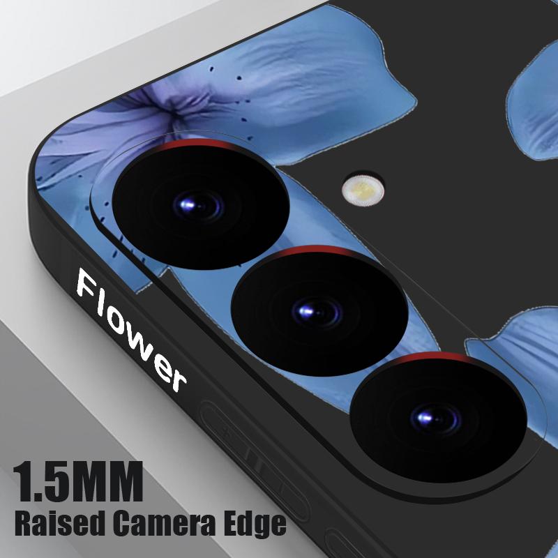 Blue Lily Printed Phone Case For Samsung Galaxy A17 A56 A16 A55 A15 A25 A36 A26 5G S25 Edge S23 S24 Ultra S24 S25 FE TPU Lanyard Cover