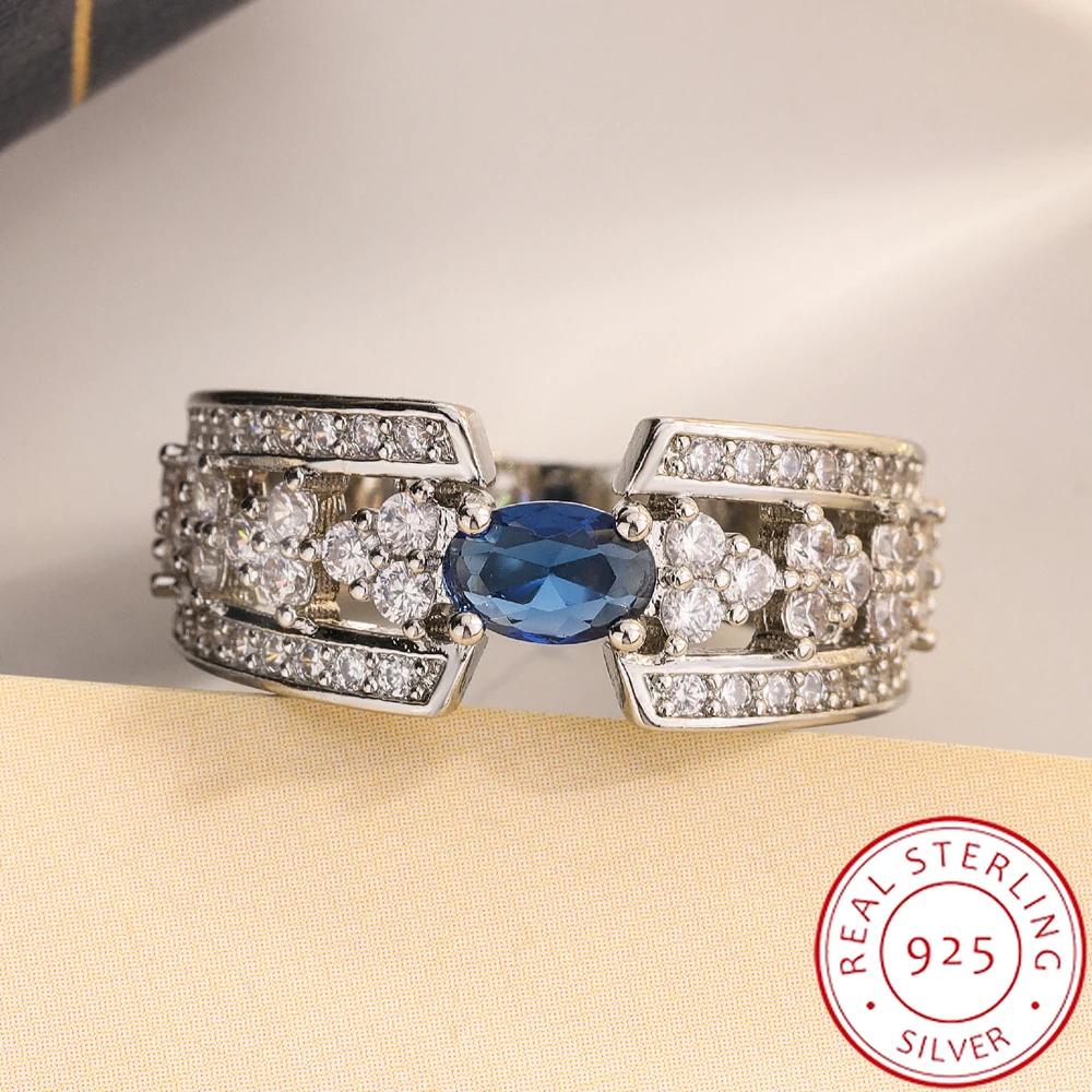 AAA Natural Blue Sapphire Ring for Women 925 Sterling Silver,  Paraiba Tourmaline Solitaire Engagement Ring