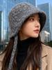 Women Knitted Bucket Hat Black Gray Autumn Winter Korean Style With Ties Fashion Commute Headwear Warm Soft Cap Casual Simple