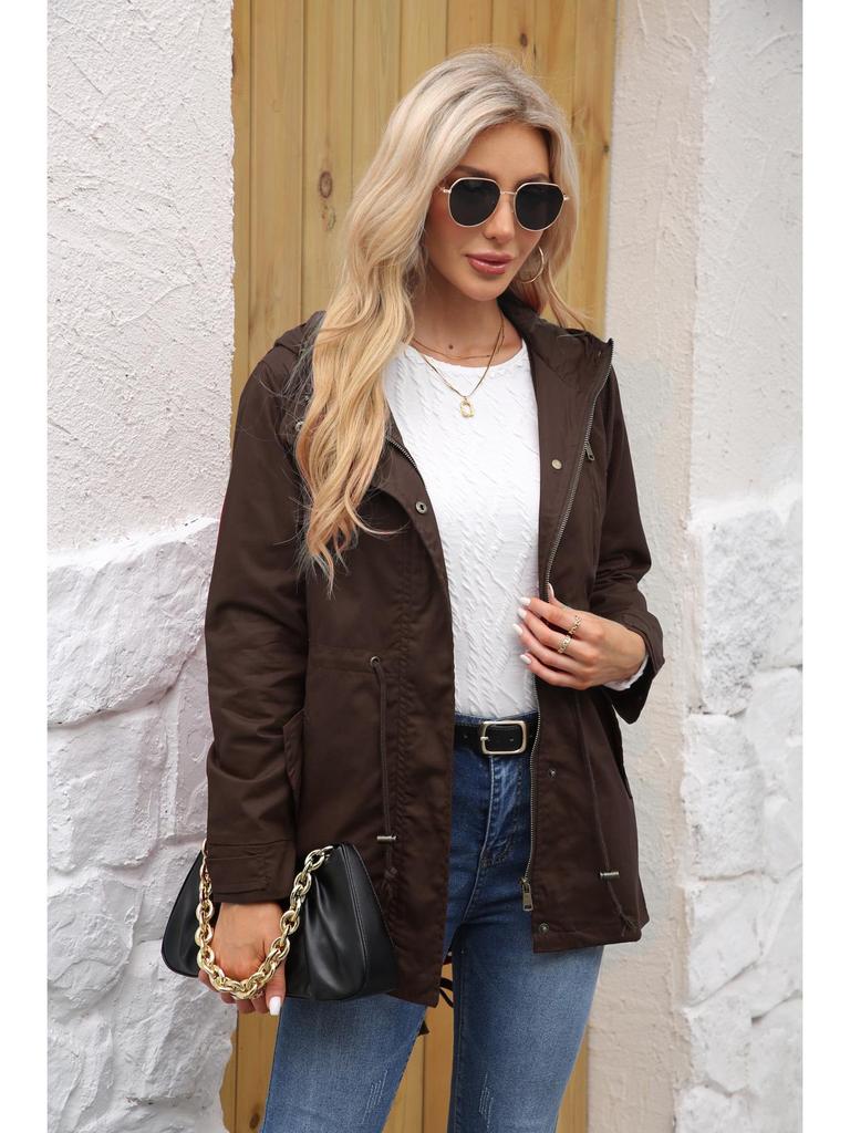 2022 Women's Plus Size Cotton Hooded Windbreaker - Spring/Autumn Loose Solid Color Coat