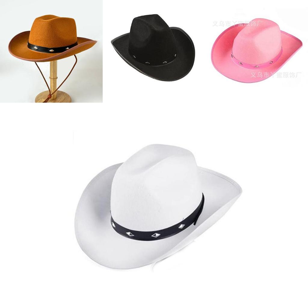 Pink Denim Cowboy Hat With Metal Rivets For Festival And Themed Events