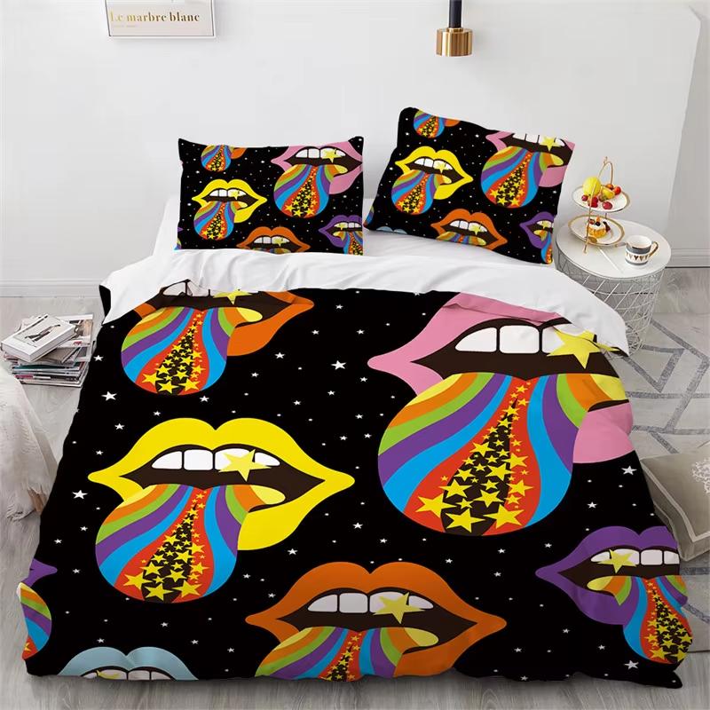 Sexy Lips Duvet Cover King Twin 3D Mouth Print Bedding Set Microfiber Kiss Marks Comforter Cover Lipstick Trace Bedspread Cover