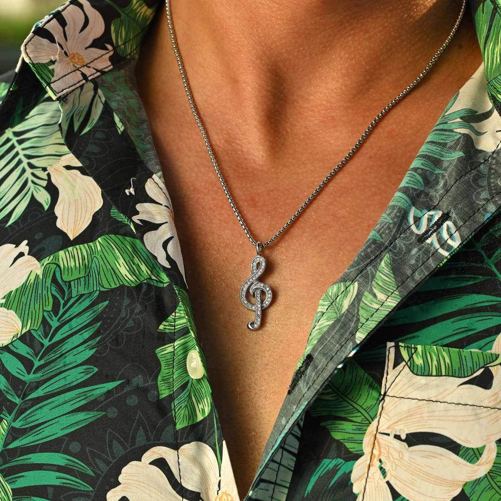 Vnox Stylish Music Symbol Necklace for Men Boys, Musical Note Pendant with Black/White Zircon Stainless Steel Box Chain Necklace