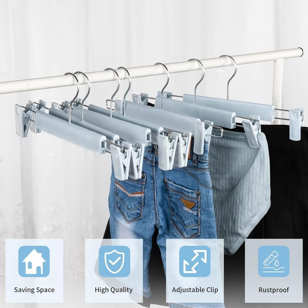Hosenbügel mit Clips, Rockbügel, 360° drehbare Haken, platzsparende Kleiderbügel für Hosen, Röcke, Kleidung, Jeans