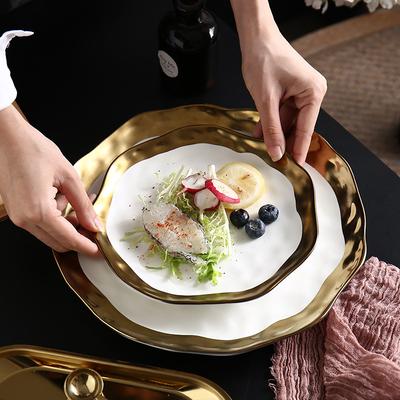 8/10 tum Minimalistisk Middagstallrik Svart Vit Keramisk Serveringsfat med Guldkant Pasta Biff Rätter Fest Stor Rund Tallrik