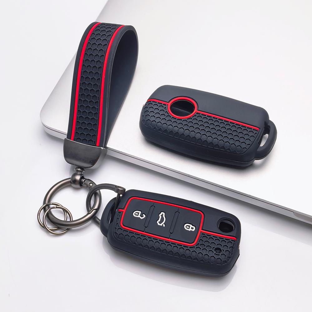 Schlüsseltasche Abdeckung für VW Golf Polo Passat Tiguan Jetta Octavia A7 MK7 B8 Mk2 mit Schlüsselanhänger Kratzschutz Stoßfester Schutz Weiche Grifffläche